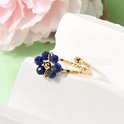 Bagues ouvertes ajustables en acier inoxydable 304 et lapis-lazuli naturel&nbsp;RJEW-P187-01G-03
