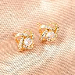 Aretes de latón con micro pavé de circonio cúbico para mujer&nbsp;KK-A305-10G-04