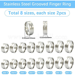 16 stücke 8 stile 201 edelstahl geriffelte finger ring einstellungen&nbsp;STAS-SC0010-57