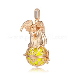 Pendentifs de cages rondes creuses en laiton plaqué d'or&nbsp;KK-J249-02G
