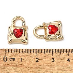 ゴールデンラックメッキ合金ラインストーンペンダント  ニッケルフリー  ロック＆ハートチャーム  ミックスカラー  19x13x5mm  穴：5x4.5mm&nbsp;PALLOY-F308-21G