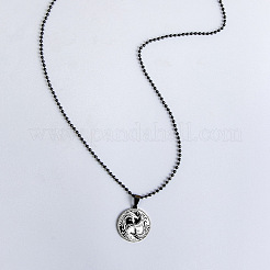 Плоские круглые ожерелья с эмалированным кулоном в виде дракона инь-ян из нержавеющей стали 201 FS-WG9F251-01