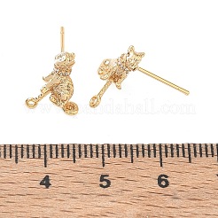 真鍮製マイクロパヴェキュービックジルコニアスタッドピアスパーツ  猫の形  カン付き  18KGP本金メッキ  14x10mm  穴：1mm  ピン：1mm&nbsp;CU-CBA068A-01G