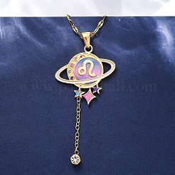 304 Edelstahl Hot Pearl Emaille Konstellation Planet Anhänger Halsketten&nbsp;NJEW-D310-01G-G