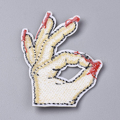 機械刺繍布地手縫い/アイロンワッペン  マスクと衣装のアクセサリー  ジェスチャーOK  淡い茶色  57x44x1.5mm&nbsp;DIY-L031-038