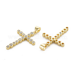 真鍮製マイクロパヴェキュービックジルコニアペンダント  ニッケルフリー  クロス  16KGP本金メッキ  30x21.5x2.5mm  穴：3x5mm&nbsp;KK-Q252-045-NF