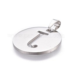 変色しない201ステンレススチールペンダント  アルファベット付きフラットラウンド  ステンレス鋼色  文字J  20x1.3mm  穴：4x3mm&nbsp;STAS-L221-33J