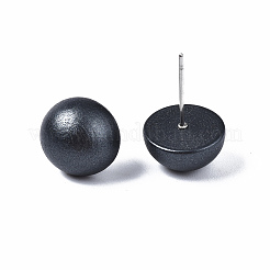 Pendientes de madera de schima medio redondos perlados para niña mujer&nbsp;EJEW-N048-001-03