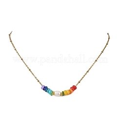 Collane con catena a satellite in acciaio inossidabile 304 con perle naturali&nbsp;NJEW-JN06515