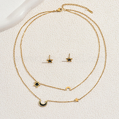 Комплекты из серег-гвоздиков и двухслойного ожерелья из нержавеющей стали с кубическим цирконием в форме звезды и луны MH5763
