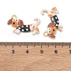 スプレープリント合金エナメルチャーム  犬の形のチャーム  ラックめっき  ゴールドカラー  ブラック  15x24x4mm  穴：1.8mm&nbsp;ENAM-K076-41G-07