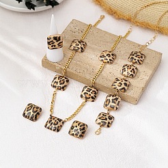 Леопардовый принт квадратные сплавные браслеты и серьги и ожерелья и кольца наборы для женщин&nbsp;FS-WG3A343-01