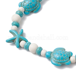 Stretch-Armbänder mit Seesternen und Schildkröten aus synthetischen türkisfarbenen Perlen für Damen&nbsp;BJEW-JB11921-01