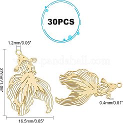 201ステンレススチールフィリグリーペンダント30個  エッチングされた金属装飾  金魚  18KGP本金メッキ  27x16.5x0.4mm  穴：1.2mm&nbsp;STAS-UN0035-74