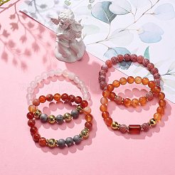 4 個 4 スタイル混合天然瑪瑙ビーズ ストレッチ ブレスレット セット  女性のためのアクセサリー用原石のアクセサリー  ミックスカラー  内径：2-1/8~2-1/4インチ（5.3~5.8cm）  1個/スタイル&nbsp;BJEW-JB08780