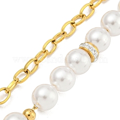 Ионное покрытие (ip) 201 нержавеющая сталь паве прозрачные кубические цирконии и пластиковые жемчужины бусины ожерелья NJEW-K270-18G