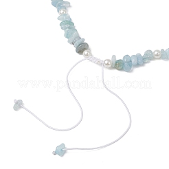 Ожерелья с бусинами из натурального аквамарина и имитации круглого жемчуга NJEW-JN05227-05