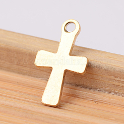 イオンプレーティング（IP）304ステンレススチールチャーム  クロス  ゴールドカラー  12x7x1mm  穴：1.2mm&nbsp;STAS-E104-34G-1