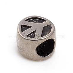 304ステンレススチールヨーロピアンビーズ  大穴ビーズ  ピースサイン  アンティークシルバー  10x8mm  穴：5mm&nbsp;STAS-G228-33AS