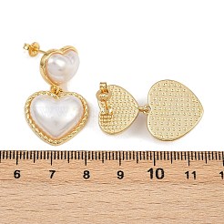 Серьги-гвоздики с подвесками в форме сердца из латунного АБС-пластика EJEW-L275-13G-01