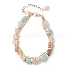 Многорядные браслеты из натуральных смешанных драгоценных камней и латуни в виде цепочек Роло для женщин&nbsp;BJEW-JB13161