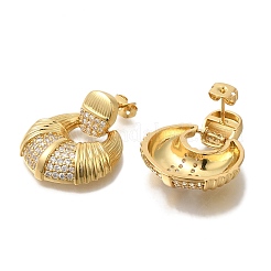 Серьги-гвоздики из латуни с двойным рогом и микропаве из прозрачного кубического циркония EJEW-H016-31G