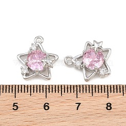 真鍮パヴェパールピンクキュービックジルコニアペンダント  スターのチャーム  プラチナ  15.5x13.5x6.5mm  穴：1.4mm&nbsp;CU-CBA8124-01A-P