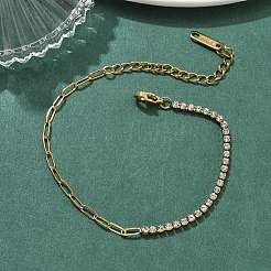 Armbänder aus Edelstahl 304 mit Büroklammerkette und Strass-Becherketten für Damen&nbsp;BJEW-D456-06G-01