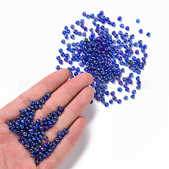 ラウンドガラスシードビーズ  透明色の虹  ラウンド  ブルー  6/0  4mm  穴：1.5mm  約4500個/ポンド&nbsp;SEED-A007-4mm-168