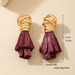 Pendientes con borlas de aleación y rafia&nbsp;FS-WG3975A-01
