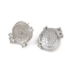 Плоские круглые серьги-гвоздики с микропаве из прозрачных кубических цирконий из латуни KK-H524-08P