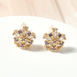 Серьги-гвоздики из латуни с микропаве из кубических цирконий в форме снежинки EJEW-Z152-02G-01