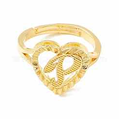 Настоящие 18-каратные позолоченные латунные регулируемые кольца с алфавитом RJEW-M139-18P