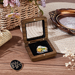 Деревянные коробки для хранения значков с видимым окошком на петлях и черной губкой внутри CON-WH0092-90