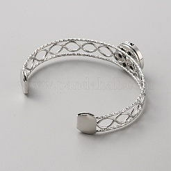 合金交換可能なスナップオープンカフバングルセッティング  女性用フラットバンドアクセサリー  プラチナ  内径：2-5/8x2-1/8インチ（6.7x5.5cm）&nbsp;BJEW-WH0017-14B