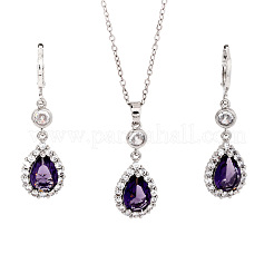 Комплекты из латунных подвесок и серег с микропаве из прозрачных кубических цирконий и стекла в форме капли для женщин RT7280