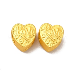 ラックめっき合金欧州ビーズ  大穴ビーズ  単語「love」付けのハート  マットゴールドカラー  10x9.5x6.5mm  穴：4mm&nbsp;PALLOY-K255-02MG