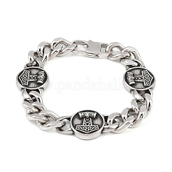 Браслеты из нержавеющей стали 304 с плоским круглым звеном и молотом Тора в форме мьёльнира&nbsp;BJEW-D379-07ASP