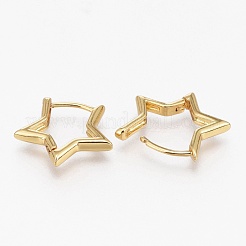 真鍮huggieフープピアス  長持ちメッキ  スター  18KGP本金メッキ  15.5x16x2mm  ピン：1mm&nbsp;EJEW-L231-36G