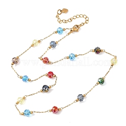 Женские ожерелья-цепочки из нержавеющей стали 304 с круглыми гранеными стеклянными бусинами&nbsp;NJEW-G190-02G