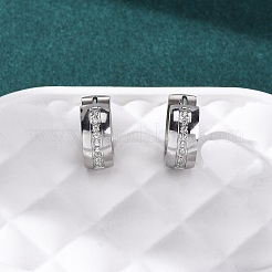 304ステンレススチール製クリアキュービックジルコニアフープピアス  316ステンレス鋼  イオンプレーティング（ip）  プラチナ  13x5mm&nbsp;EJEW-D331-08B-P