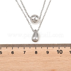 Collane a doppio strato con catena a cavo con pendente a goccia rotonda in acciaio inossidabile 304 per donna&nbsp;NJEW-B083-03P