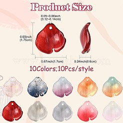 100 Stück 10 Farben transparente Blütenblattanhänger aus Glas&nbsp;GLAA-FS0002-71