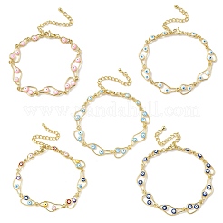 Латунные эмалевые плоские круглые звенья-цепочки с защитой от сглаза для женщин BJEW-G764-01G