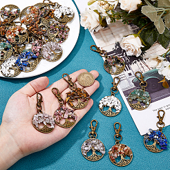 36 шт. 9 стиля плоские круглые с деревом жизни натуральные драгоценные камни подвесные украшения HJEW-FH00052