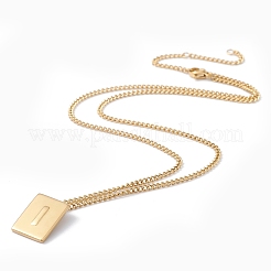 Collier pendentif rectangulaire en acier inoxydable avec lettre initiale pour hommes et femmes&nbsp;LS-NJEW-E090-01G-09