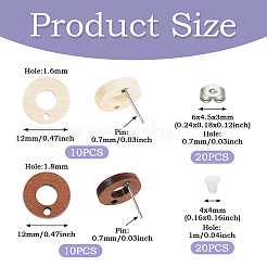 20 шт. 2 стиля фурнитуры для сережек-гвоздиков из натурального ясеня в форме пончика&nbsp;EJEW-TA0001-35