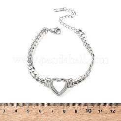 304ステンレススチールハートリンクブレスレット  女性用パンツァーチェーンブレスレット  ステンレス鋼色  6.22~6.42インチ（15.8~16.3cm）&nbsp;BJEW-F544-01P