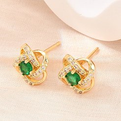 Orecchini da donna in ottone con micro pavé di zirconi cubici&nbsp;KK-A305-10G-02