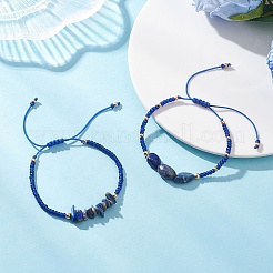 2 Stück natürliche Lapislazuli- und Glasperlen-Armbänder mit geflochtenen Perlen für Damen&nbsp;BJEW-MZ00247-02